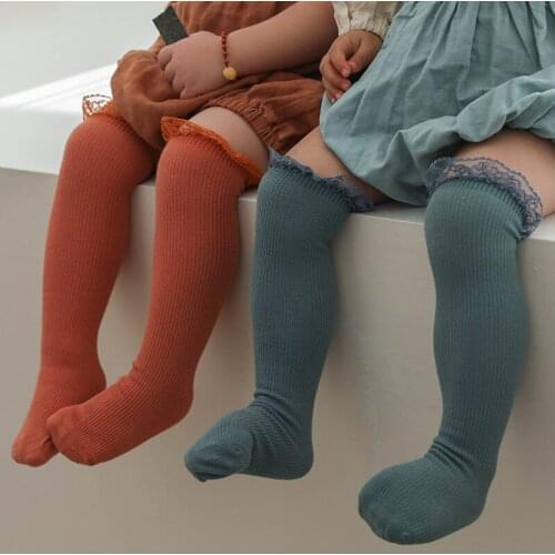 Children Knee High Socks Toddler Kids Girls Spring Cotton Princess Cute Knit Tube Woman Lace Long Socks Kawaii Baby Accessories