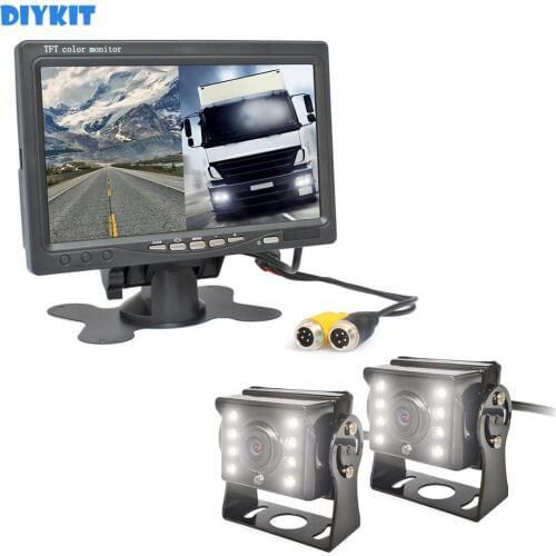 DIYKIT 2 x 4pin Night Vision CCD Rear View Camera Kit + DC 12V - 24V" TFT LCD Monitor System for Bus Houseboat Truck