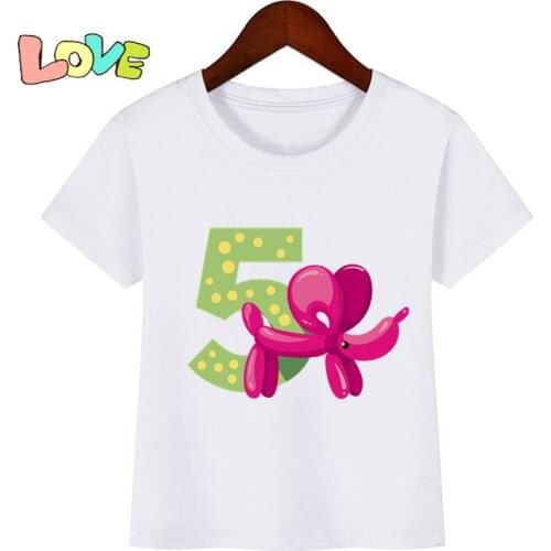 Kids Cartoon Animal Balloon 1-9 Birthday Number Print T Shirt Children Birthday T-shirts Boy&Girl Funny Gift Tshirt Present