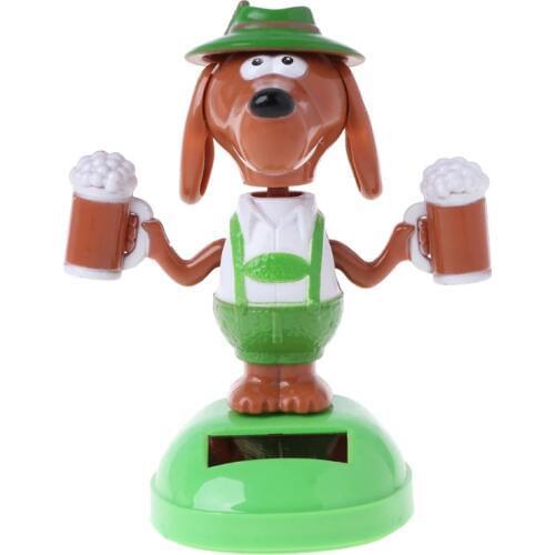 HBB 1PC Kids Novelty Toys Solar Powered Dancing Bobble Head Beer Cartoon Dog Car Ornament Gifts Adults Kids Baby Toys