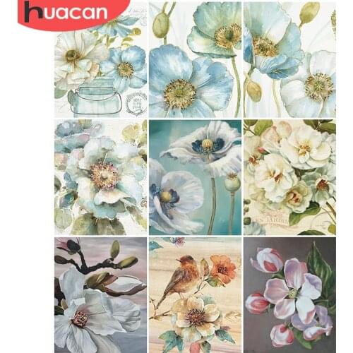 HUACAN Picture By Numbers White Flower Painting By Number Bird DIY Canvas Hand Painted Home Decoration
