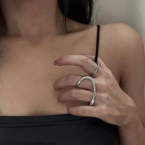 POPACC 925 Sterling Silver Fashion Two-finger Irregular Geometric Ring Open Ring For Women Party Jewelry Gift Wholesale