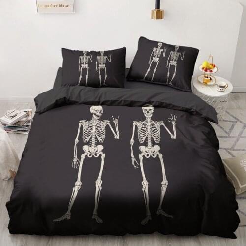 3D Black Bedding Sets Duvet Cover Set Quilt Covers Comforter Case 3Pcs King Queen Full Size 203x230 Double Skeleton Bed Linen