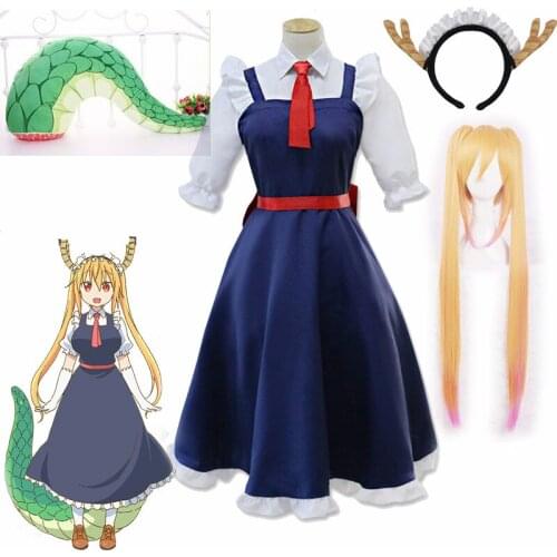 Anime Toru Cosplay Costume Miss Kobayashis Dragon Maid Toru Wig and Dress Dragon Tail Accessories Halloween Carnival Costumes
