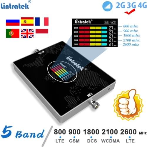 Lintratek Five band LTE Repeater GSM 2g 3g 4g 800 900 WCDMA 2100 1800 2600 Cellular amplifier European countries Signal Booster