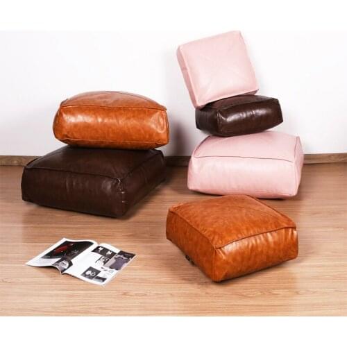 Moroccan Style PU Leather Pouf Embroider Craft Sofa Ottoman Footstool Artificial Leather Unstuffed Tatami Floor Seat Cushions