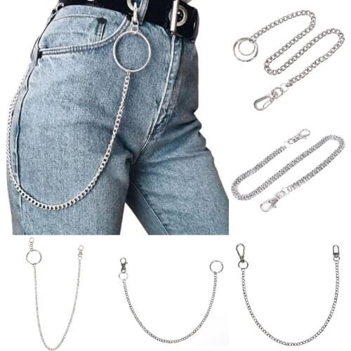 1PCS 38cm Metal Wallet Belt Chain Rock Punk Trousers Hipster Pant Jean Keychain Silver Ring Clip Keyring Mens HipHop Jewelry