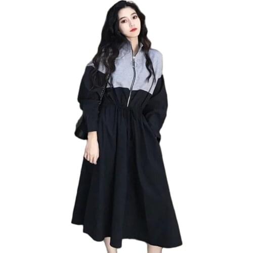 Fashion Casual Women Dresses Stand-up Collar Stitching Sweater Dress Female Autumn And Winter 2021 New Korean Waist Coat