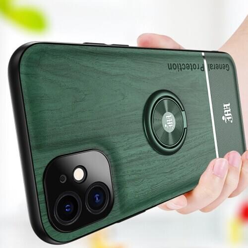Fashion Wood Grain Finger Ring Case for Iphone 12 Pro Max Mini 11 X Xs Xr 7 8 Plus Anti-scratch Matte Best Quality Cover