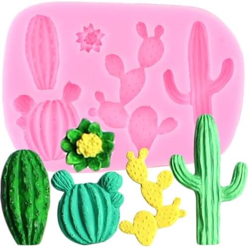 Cartoon Cactus Silicone Mold Plant Cupcake Topper ​Chocolate Gumpaste Moulds DIY Birthday Party Fondant Cake Decorating Tools
