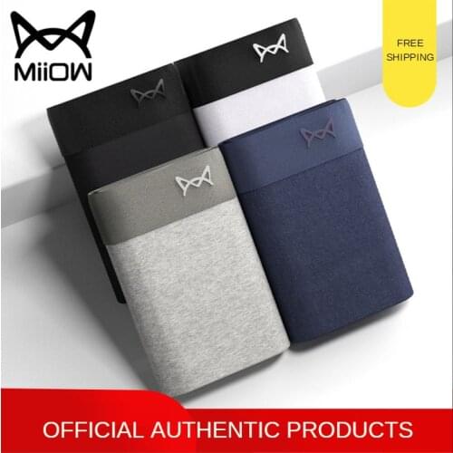 MiiOW Pure Cotton Mens Underwear, Mens Boxer Shorts, Mid-waist, Seamless, Large-size Summer Thin Youth Square Shorts