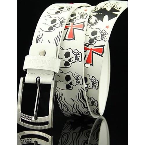 Skull Skeleton pattern Belt Mens Pin Buckle Retro Belt High Quality PU Leather Strap Jeans Casual Pants Buckle Gift For Man