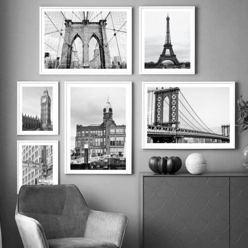 Bridge Building Paris Tower Big Ben Nordic Posters And Prints Wall Art Canvas Painting Wall Pictures For Living Room Home Decor