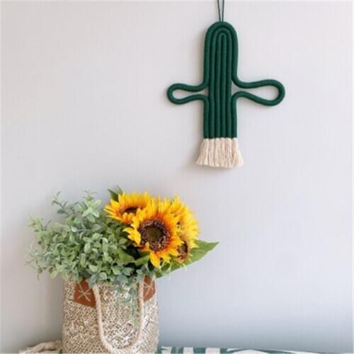 Nordic Style Macrame Cactus Wall Hanging Decorations Kids Room Handmade Woven Hanging Pendant Living Room Hanging Ornament