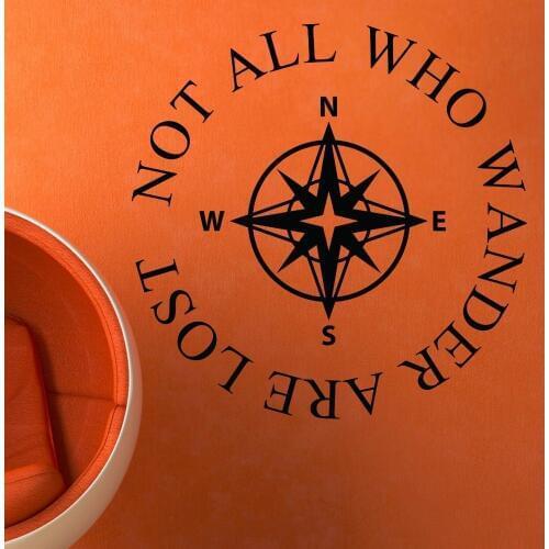 Not All Who Wander Are Lost Compass Wall Decal Sticker Travel Camper Decal Bumper Car Vinyl Decor Art