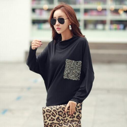 2020 New Fashion Femme Batwing Long Sleeve T Shirt Women Autumn Casual Tops Loose Womens Turtleneck Gray Tshirts WXF573