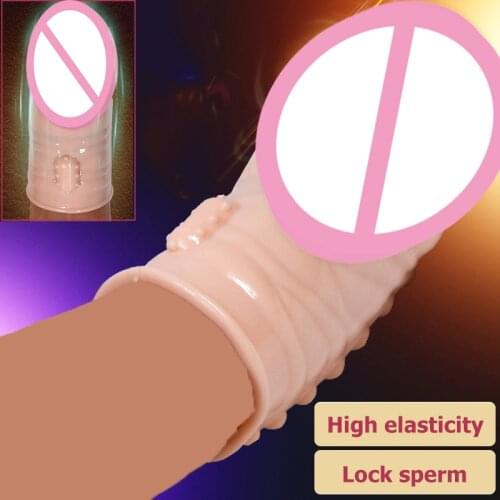 New Silicone Reusable Penis Extender Enhancer Realistic Sleeve Sheath Condom Cock Ring Time Delay Sex Toys For Men Dick Sleeve