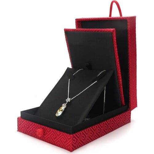 Necklace Jewelry Packaging Diamond Ring Earring High-end Red Brocade Button For Women Holder Jewellery Display Storage Gift Case