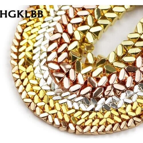 HGKLBB Faceted Natural Stone Triangle Gold Hematite Beads 3/4.5mm Spacer Loose Beads For Jewelry Making Diy bracelets Findings