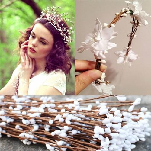 10Pcs 40cm DIY Rattan Wreath Pearl Berry Artificial Stamen Flower Wedding Wreath Decoration Home Nylon Wire Wreath Material,Q