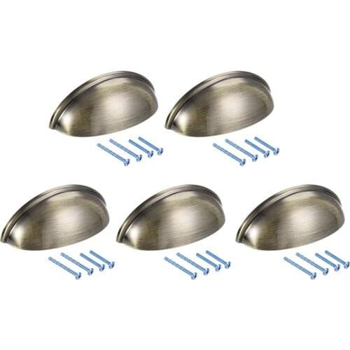 Uxcell Cup Handle Pull, 5 Pack Bright Bronze, 3" Hole Centers, with M4x25 M4x45 Screws for Dresser Kitchen Cabinet