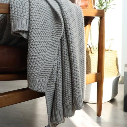 Nordic grey knitted woolen blanket throw leisure Bedspread office nap blanket sofa towel soft shawl Airplane travel 100% Acrylic