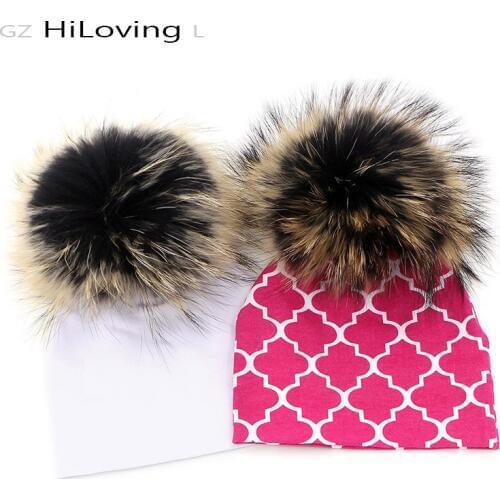 GZHilovingL New 0-5 month Baby Girls Boys Winter Soft Cotton Beanie Cap Real Fur pompom Skullies Hat autumn spring hat cap