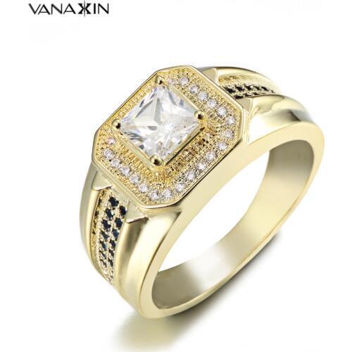 Iced Out HipHop 925 Sterling Silver Engagement Rings CZ White Clear Crystal AAA Black Cool Zircon Ring Party Gift Box