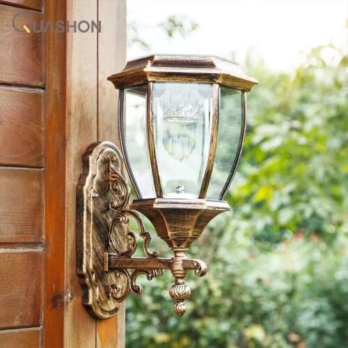Solar Outdoor Wall Lights Retro LED Aluminum Vintage Lamp Antique Glass Garden Yard Decoration 9 Inch Light Control 2w Solar