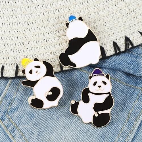 Funny Panda Enamel Brooch Pins Hat Pandas Denim Clothes Bag Lapel Pin Lovely Cartoon Animal Button Badge Jewelry Gifts For Kids
