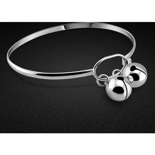 Womens 925 Sterling Silver Bracelet Minimalist Glossy Bell Bracelet 100% Silver Open Bracelet Fine Jewelry Gift Pulseira