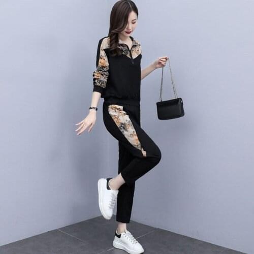 Autumn Sports and Leisure Fashion Suits 2021 New Womens Stitching Print Thin Two-piece Womens Pants Suit