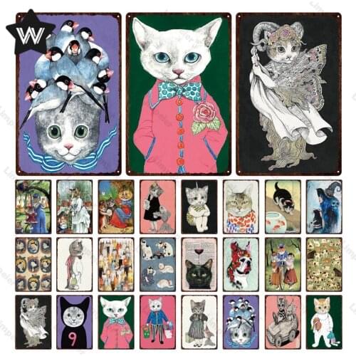 Cat Tin Sign Vintage Metal Tin Sign Cat Animal Dog Cat Vintage Metal Poster Shabby Wall Art Wall Stickers for Man Cave Bar Decor