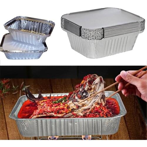 10pcs Tin Carton Barbecue Aluminum Foil Lunch Box Disposable Lunch Box High Temperature Resistant Rectangular Packing Box S-XL