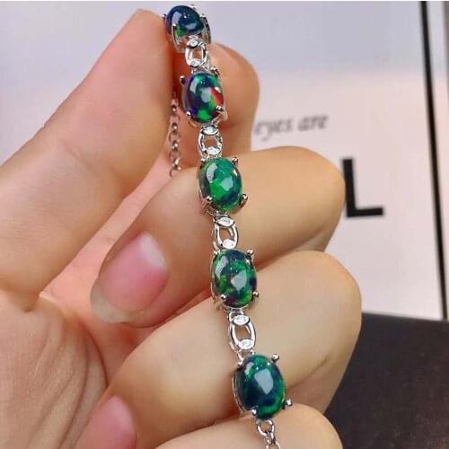 100% Natural And Real Opal bracelet Solid S925 Sterling Silver For Women Colour Gem Stone Rings Fine Jewelry