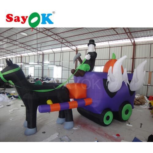 11.5ft Long Inflatable Halloween Horse Carriage Reaper Pumpkin Decorations with Led Lightings for Outdoor Yard Decor