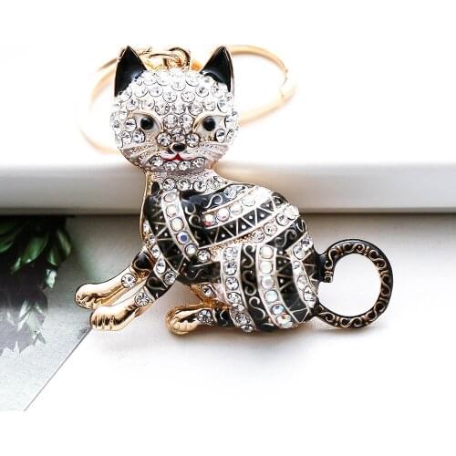 2021 Trend New Year Gifts Cat Key Chain Owl Key Ring With Full Rhinestones Animal Jewelry For Boys And Girls Couples