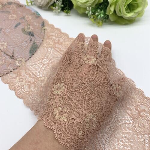3y/lot Width 14cm Elastic Stretch Lace Trim Shiny Dark Skin Skirt Hem For Dress Sewing Applique Costume Fabric Lace DIY Material