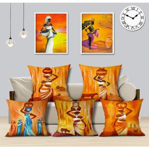 African Woman Cushion Cover Beautiful Lady Dancer Oil Painting Linen Decorative Pillows Bedroom Sofa Home Decor Pillow Cover