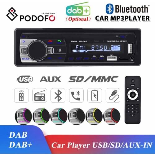 Podofo Dab Car Radio Autoradio Stereo Receiver FM Aux Input SD USB JSD-520 12V In-Dash 1din Bluetooth MP3 Multimedia Player
