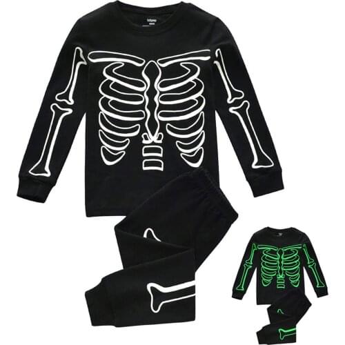 Toddler Kids Boys Clothes Halloween Baby Costume Glow in Dark Skeleton Cotton Shirt +Pants Set Winter Boy Clothing 1-7 Years