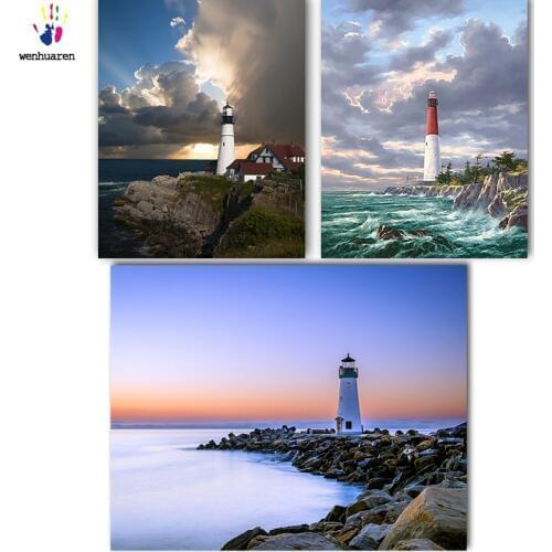 DIY colorings pictures by numbers with colors The side tower of the sea picture drawing painting by numbers framed Home