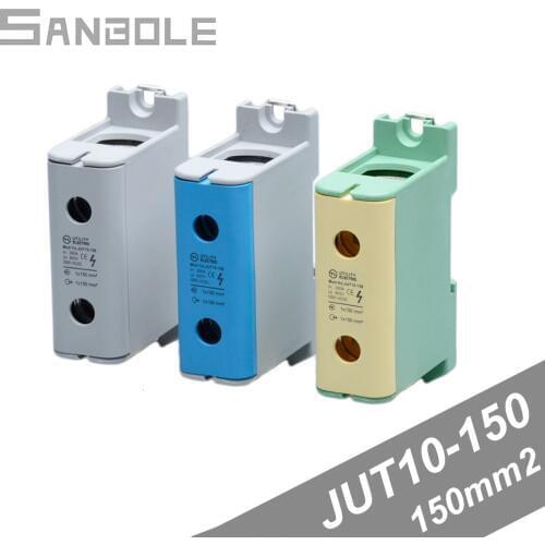 Terminal Block JUT10-150 Wiring 150mm2 DIN Rail Mounting Aluminum Type Guide Electric Connector Wire Contact Screw 1 In 1 Out