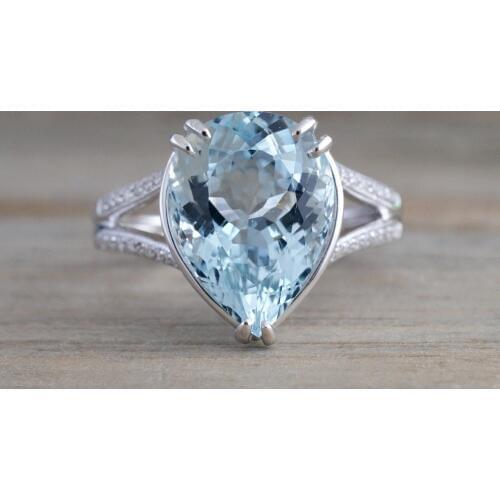 Big Blue Waterdrop CZ Cubic Zircon Stone Silver color Finger Rings for Women Fashion Jewelry Valentines Day S Gift