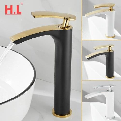 Bathroom Faucet Brass Gold Black Bathroom Basin Faucet Cold And Hot Water Mixer Sink Tap Deck Mounted White & Gold Tap