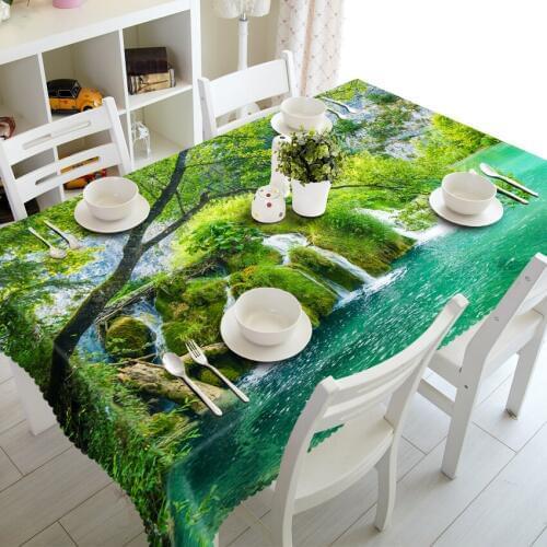 Forest Stream Pattern 3D Tablecloth Thick Dustproof Polyester Rectangular Wedding Hotel Banquet Table Cloth Home Textiles