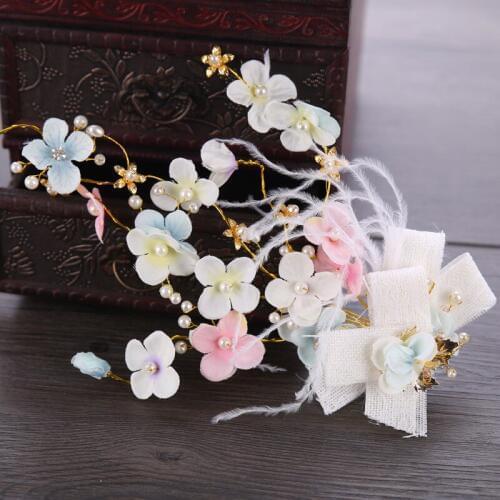 Best-selling Colorful Flowers Hair Accessories Hand-made Feathers Floral Headpiece Hair Decoration SQ256