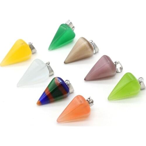Pendulum Cone Prism Cats Eye Opal Stone Charms Pendant DIY Jewelry Making Necklace Accessories
