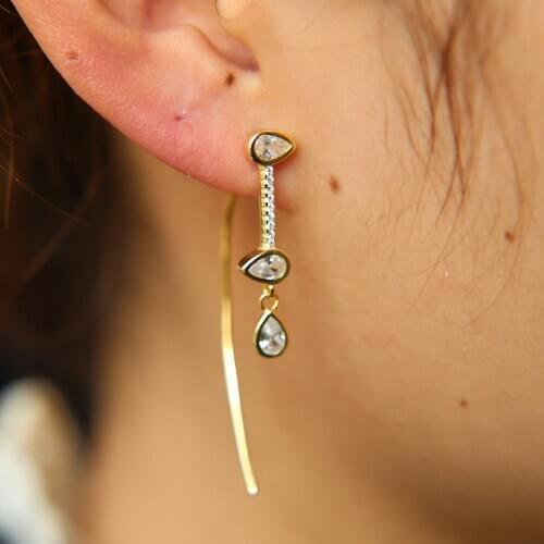 2021 new design fashion punk earring style pave cz tear drop zircons charm semi-circle long bar earring hip hop women jewelry