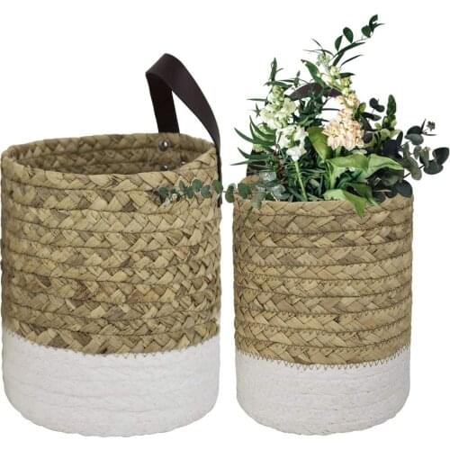 Wall Hanging Woven Hanging Basket for Planters Woven Rattan Wicker Garden Wall Decoration Wall-Mounted Basket Storage